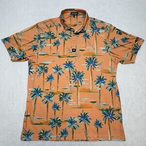 Bad Birdie Short Sleeve Golf Polo Shirt Orange Palm Tree Hotel California Men XL